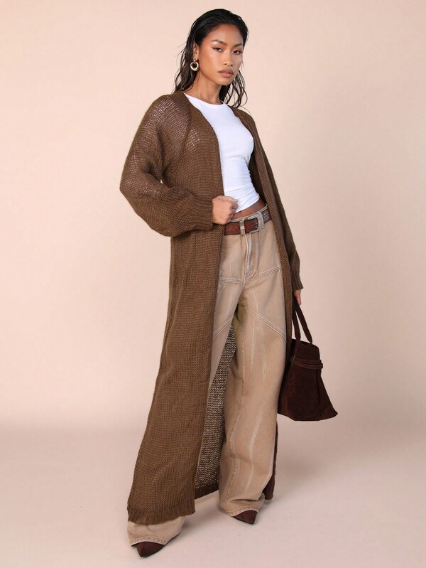 COSMINA Cardigan lung cu mânecă lungă casual de damă, de culoare uni, toamnă/iarnă