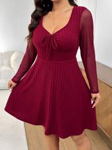 SHEIN Frenchy Vestido de rodilla ajustado con escote de corazón, talla grande, en rojo vino, estilo casual simple, adecuado para uso diario, Año Nuevo, hacer filas y otras ocasiones - Burdeos - Ver 5