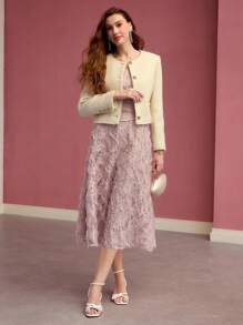 MOTF PREMIUM CONTRAST LACE FLOWY DRESS - Pink - View 7