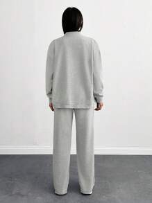 SHEIN Cottnline ZIP-UP LONG SLEEVE SWEATSHIRT & SWEATPANT CO-ORD - Grey - View 2