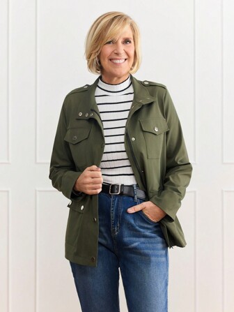 Miaspire Damen Lässig Leichte Jacke mit Mehreren Taschen und Reißverschluss, Geeignet für den Herbst
