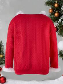 SHEIN LUNE Plus Size Women Textured Casual Fitted Sweatshirt Pullover Fall Sweatshirt - Red - View 2