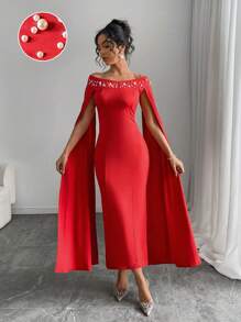 Chiquease Women's Sexy Off Shoulder Bodycon Pearl Embellished Cocktail Party Dress