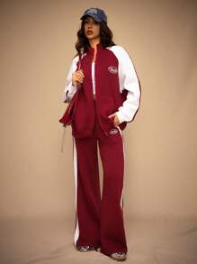 Forever 21 Women's Casual Zip-Up Color Block Raglan Sleeve Sweatshirt, Minimalist Fashion For Everyday Wear