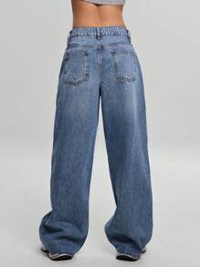 EURMUSE WOMEN WID ELEG LOW WAIST JEANS - Medium Wash - View 2