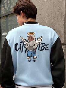 Manfinity RebelGame 男士梭织时尚休闲宽松夹克，适合日常穿着，年轻都市时尚彩色图案长袖棒球夹克，适合朋友、丈夫、男朋友的礼物，适合秋冬 - 彩色 - 查看 5