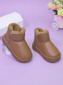 厚底保暖童靴，毛绒内衬女童雪地靴和男童靴，可爱短款踝靴，秋冬季新款设计，适合幼儿/小童/大童 - 棕色 - 查看 6