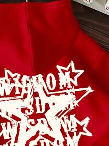 SHEIN Tween Boy Casual Minimalist Cartoon Graphic Hooded Thick Sweatshirt, Suitable For Autumn/Winter - Red - View 4