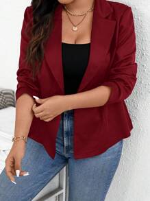 SHEIN PETITE CURVE Petite Plus Size Women's Fall And Winter Clothes New Style Fashion Casual Blazers - Burgundy - View 4