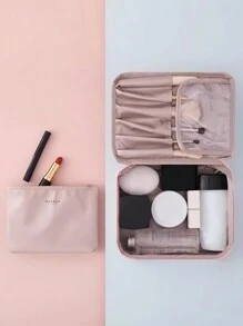 1PC Portable Cosmetic Bag With Handle Travel Makeup Organizer Large Capacity Toiletry Bag For Lipstick Brush Skincare Phone Coin Boho Vibes Gift For Valentine's Day Festival Vacation Home Multifunctional Storage