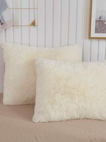 1 pieza Funda de almohada de franela con forro térmico cálido y cómodo, color blanco crema, adecuada para tamaños twin/full/queen/king - Blanco Crema - Ver 4