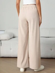 Women Solid Color Elastic Waist Corduroy Casual Trousers Fall Cloth For Women - Khaki - View 2