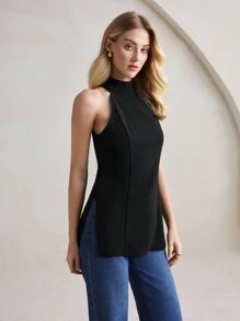 BizChic Women's Neck Halter Top, Elegant Office Commuter , Suitable For New Year, Date, Spring/Summer - Black - View 4