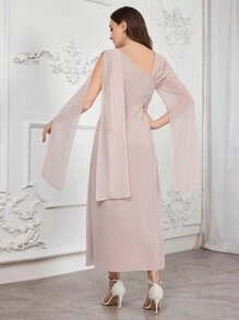 Modelyn Women's Solid Color Mesh Contrast Sleeveless Simple Long Dress Long Evening Dresses