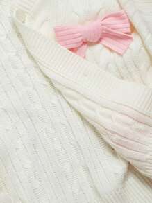 SHEIN MOD Plus Size Apricot Romantic Cute Pink Bow Decor Cardigan Sweater - Apricot - View 6