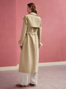 MOTF PREMIUM FLORAL APPLIQUED DOUBLE BREASTED TRENCH COAT - Khaki - View 6