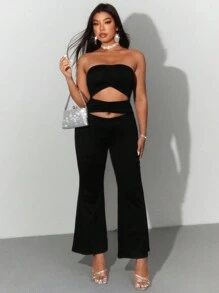 SHEIN Allurite Plus Size Women Hollow Out Sleeveless Sexy Fitted Jumpsuit For Spring & Summer,Valentine - Black - View 6