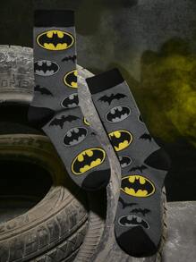 BATMAN X SHEIN 2 双英雄与蝙蝠徽标图案拼色中筒袜 - 彩色 - 查看 7