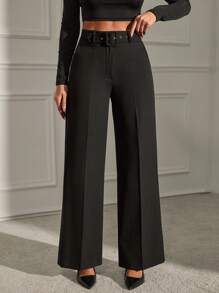 EURMUSE Women's Solid Belted Seam Suit Pants - Black - View 1