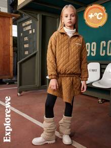 SHEIN Tween Girls 2pcs Set: Letter Printed Sweater Top And Skirt, Winter Casual