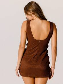 Aralina Sleek Brown Low Back Bodycon Mini Dress - Rust Brown - View 6
