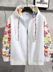 Manfinity Hypemode 男式纯色拼布前拉链休闲连帽运动衫 - 米色 - 查看 6