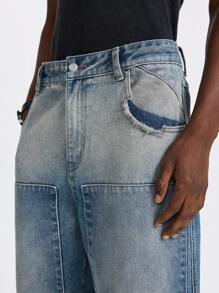 NEON BLANC 男式宽松街头风格编织长款伐木工牛仔裤 - 藍色 - 查看 5