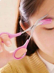 SHEIN 1 件升级版男女通用眉毛剪梳，更坚固更锋利，新版辅助眉梳剪刀，男女皆宜，完美的眉毛修剪工具，可更好地控制长度，修剪眉毛，家庭美容小工具，带迷你梳子的剪刀 - 粉色 - 查看 3