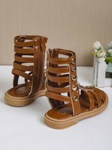 Sandalias planas de niñas estilo romano de unicolor y de moda, aptas para primavera y verano