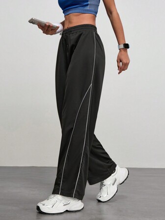 Exploreva Pantalones deportivos informales de pierna recta con ribete de color contrastante