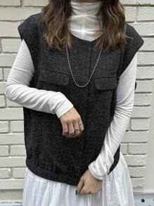 FRIFUL Women's Short Sleeve Simple Pocket Vest, Casual Everyday Wear Women Jacket,Fall Women Clothes Women Coats - Black - View 4