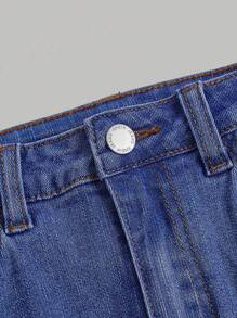 SHEIN EZwear Plus Size Front Button Pocket Distressed Casual Denim Skirt