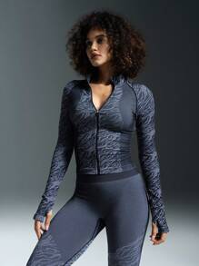 POWERISTA Powerista Damen Reißverschluss-Jacke mit langen Ärmeln, einfarbig, Patchwork-Muster, Lässig-Sport-Jacke