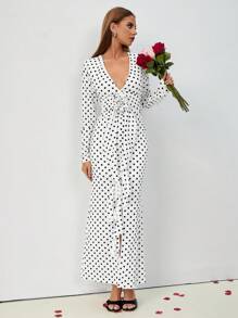 Chiquease Robe moulante à col plongeant avec décoration florale 3D, manches longues, élégante pour femmes, automne/hiver - Blanc - Voir 5
