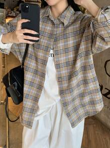 DAZY Autumn New Casual Plaid Long Sleeve Women Shirt,Flannels Women,Fall Women Clothes - Brown - View 1