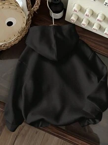 SHEIN EZwear 休闲简约“I Dant Care”字母图案超大加厚连帽卫衣，适合秋冬季 - 黑色 - 查看 2