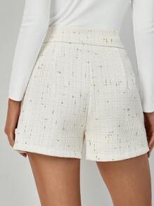 Chiquease Women's Double-Breasted Textured With Metallic Flecks Boucle Shorts - White - View 2