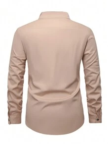 Manfinity Homme Men's Contrast Color Long Sleeve Single Breasted Casual Shirt, Autumn