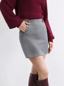 BizChic Szara Mini Spódnica, Eleganckie Biurowe/Dojazdowe Ubranie Dla Kobiet, Odpowiednie Na Nowy Rok, Randkę, Wiosnę/Lato