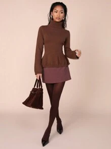 COSMINA Suéter de cuello alto ceñido a la cintura, moda minimalista informal para uso diario - Marrón - Ver 3