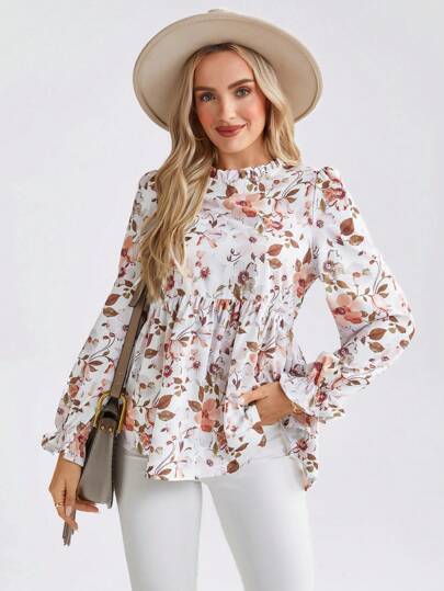 SHEIN LUNE Women Floral Print Pleated Blouse