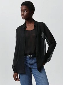 SHEIN Privé Women's Chiffon 2 In 1 Loose Blouse, Suitable For Spring And Valentine's Day Fall Cloth For Women - Black - View 1