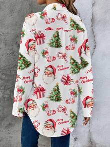 EMERY ROSE Camisa holgada de mujer de manga larga con diseño minimalista navideño, adecuada para otoño/invierno