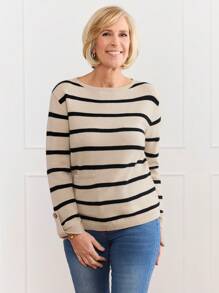 EMERY ROSE Pull Pullover Women's Striped Sweater With Hidden Pockets - Multicolor - View 5