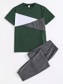 2 pièces/Set T-shirt à manches courtes col rond et pantalon pour garçon ado, style minimaliste pour porter au quotidien