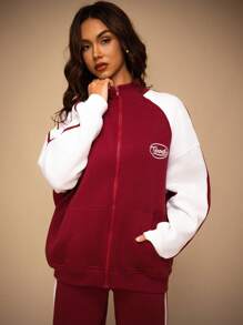 Forever 21 Women's Casual Zip-Up Color Block Raglan Sleeve Sweatshirt, Minimalist Fashion For Everyday Wear