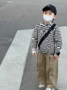 Kids/Youth Boy Casual Solid Color Round Neck Warm Knit Sweater, Korean Style - Dark Grey - View 1