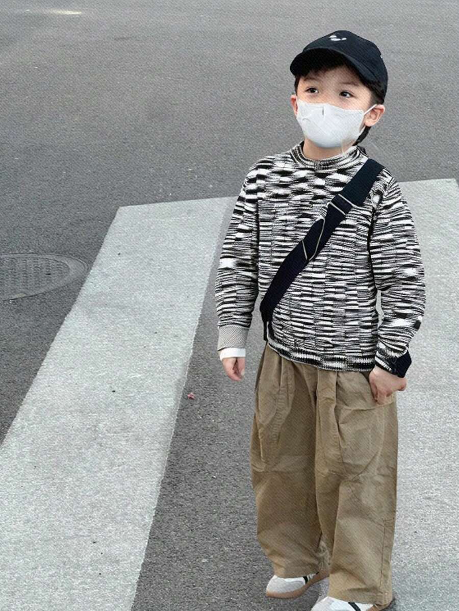 Kids/Youth Boy Casual Solid Color Round Neck Warm Knit Sweater, Korean Style - Dark Grey - View 1