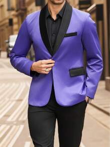 Manfinity AFTRDRK Men's Business Commuting Contrast Color Shawl Collar Suit Jacket - Navy Blue - View 5