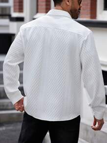 Manfinity Homme Camisa casual de manga larga con un solo pecho de unicolor para hombres de talla grande, otoño - Blanco - Ver 2